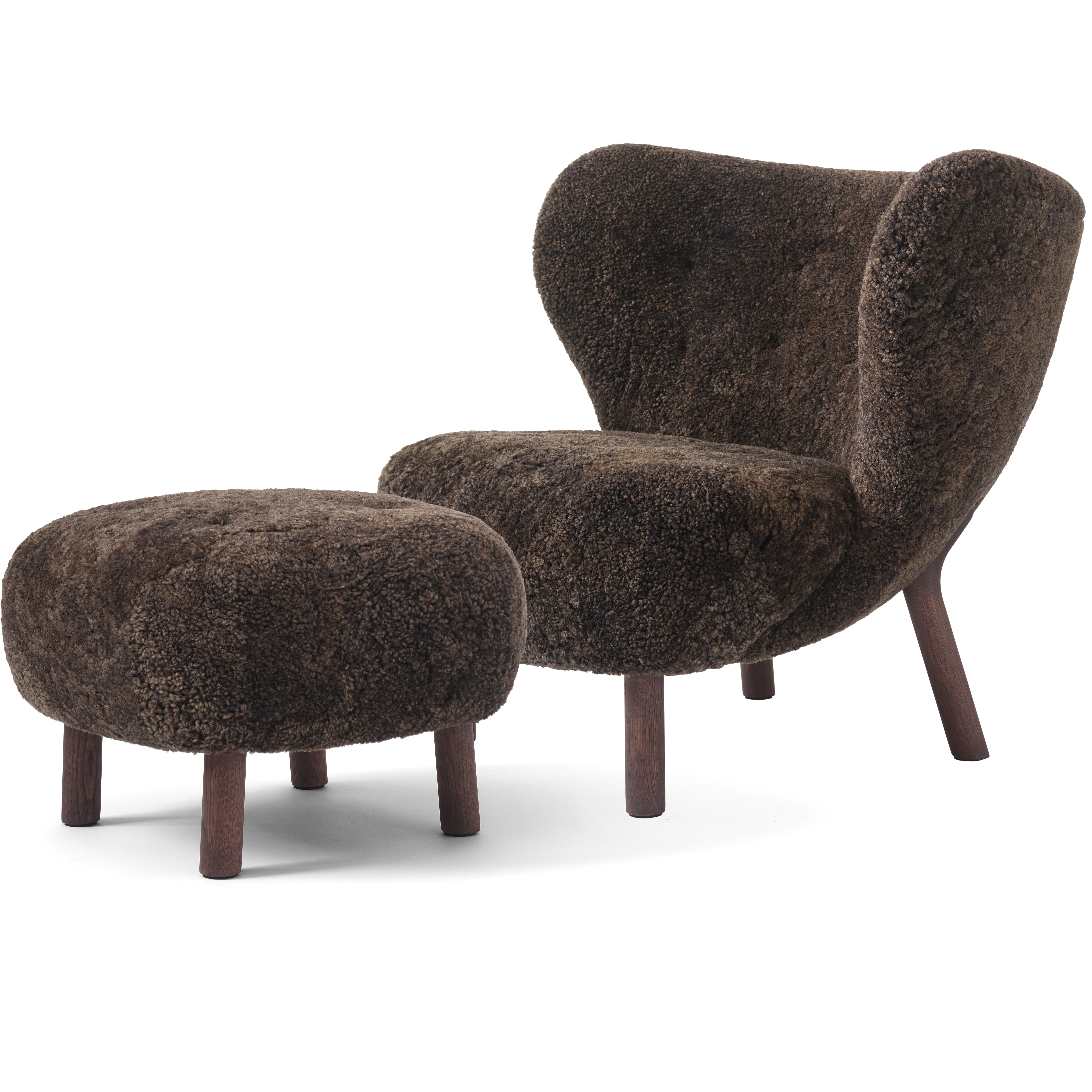 &Tradition Little Petra VB1 Lounge Chair Set, Sheepskin Espresso / Dark Stained Oak