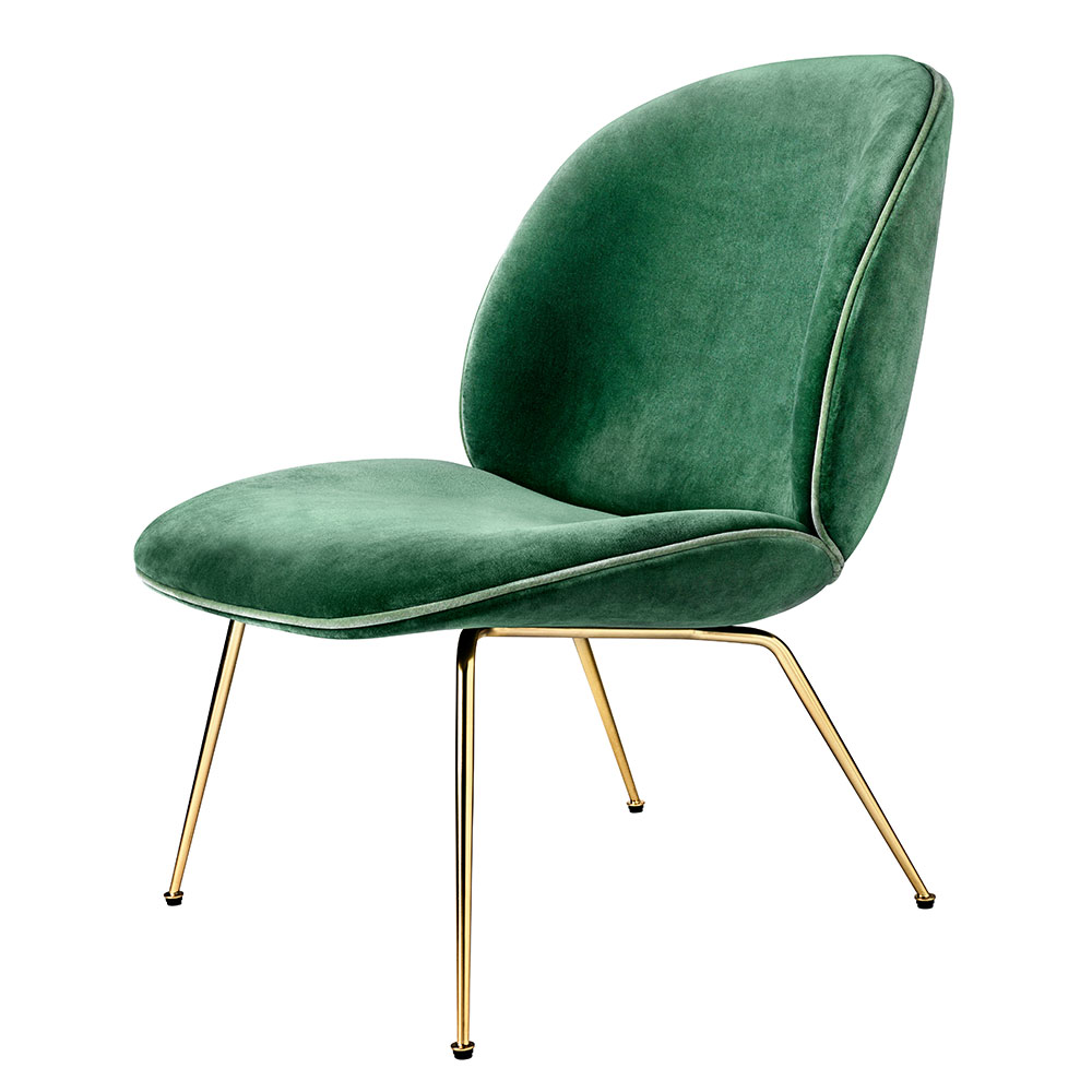 Beetle Lounge Chair, Conic Base Brass, Velluto Cotone 234 - GUBI @  RoyalDesign