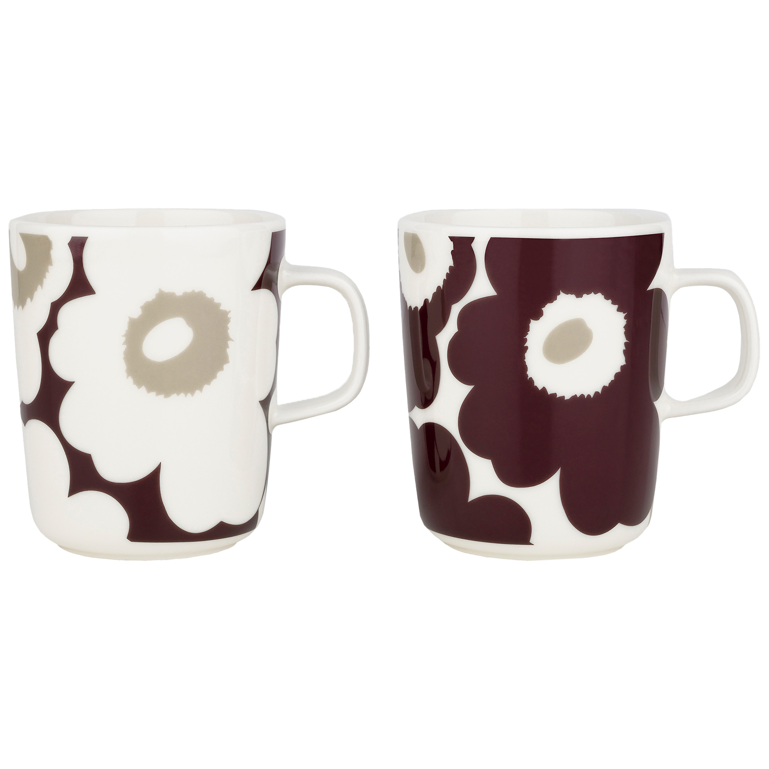 Oiva/Unikko Mugs 25 cl 2-pack, Wine/Clay - Marimekko @ RoyalDesign