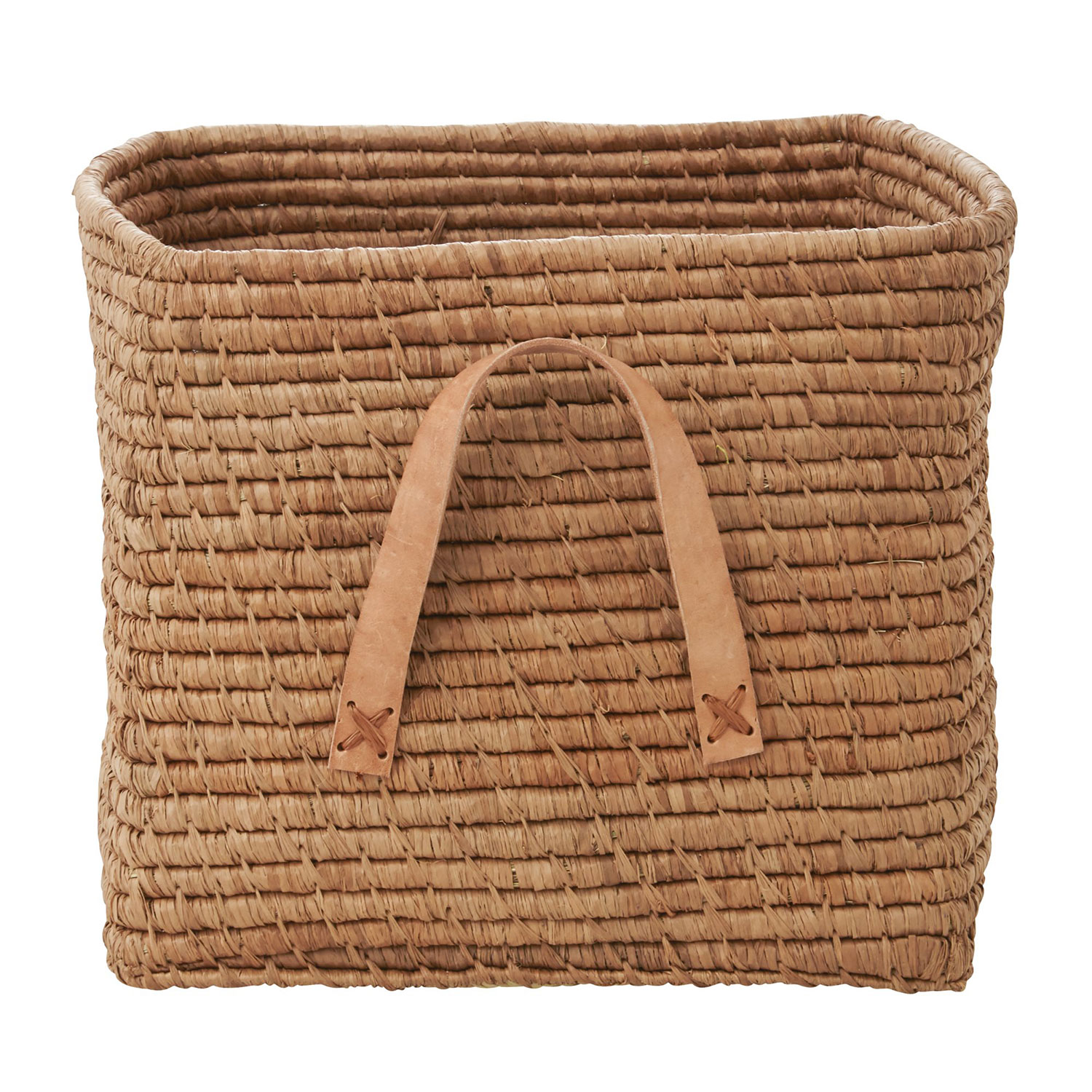 Recycled Woven Leather Baskets Set of 3 in Cognac by Quince