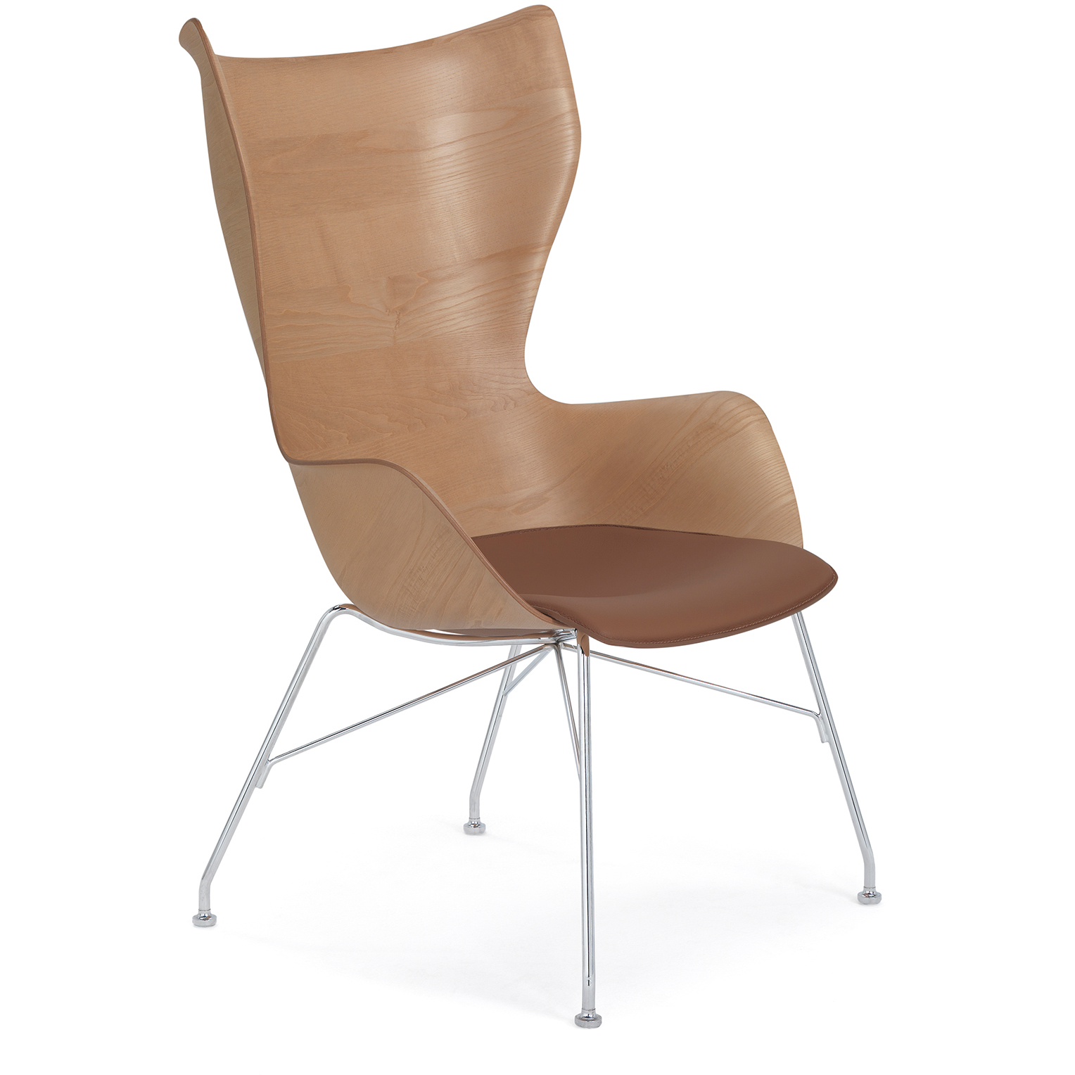 K/Wood Lænestol, Lyst Træ / Lyst Læder / Krom Kartell @ RoyalDesign.dk