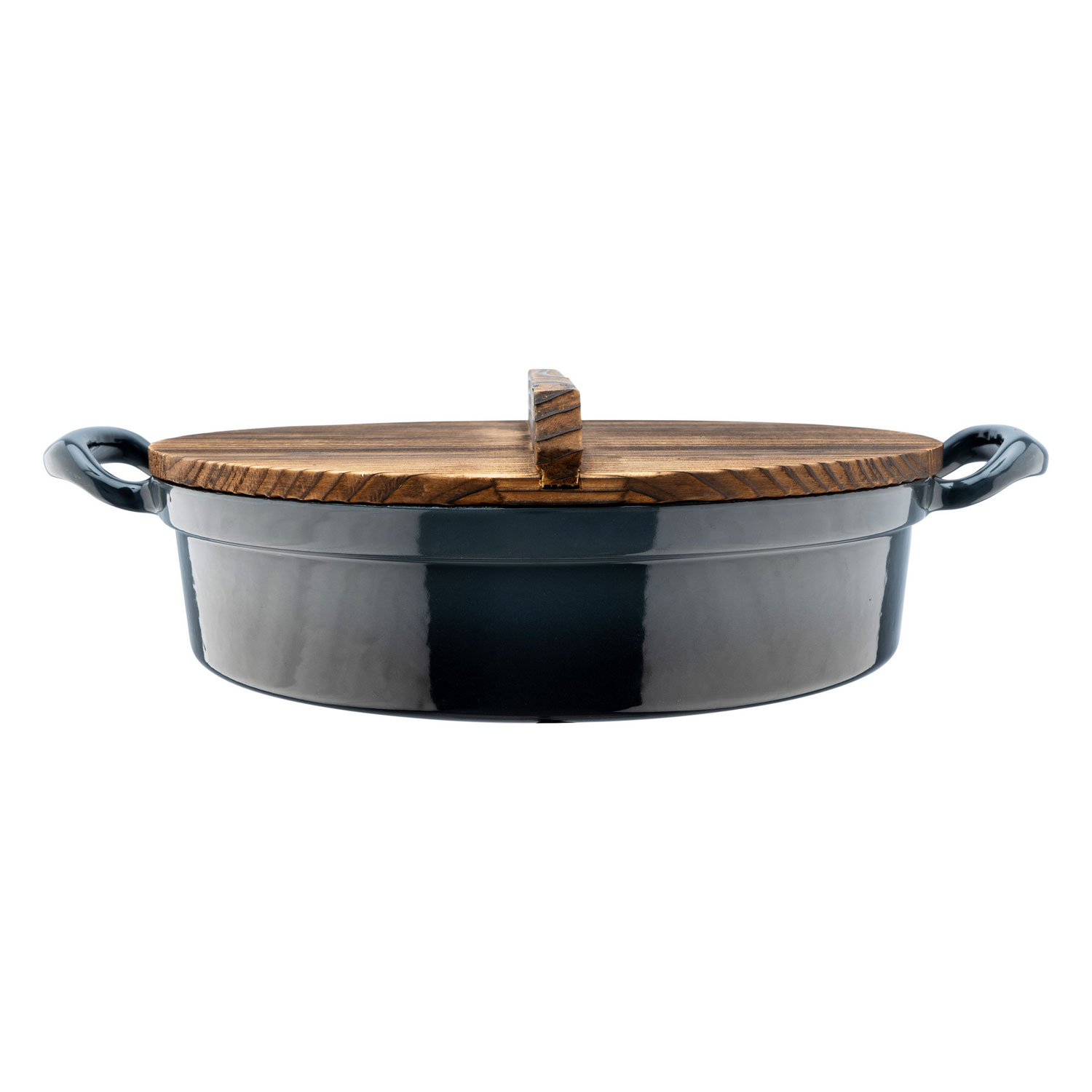 Big Ear Frying Pan Cast Iron With Wood Lid 30 cm 4 L