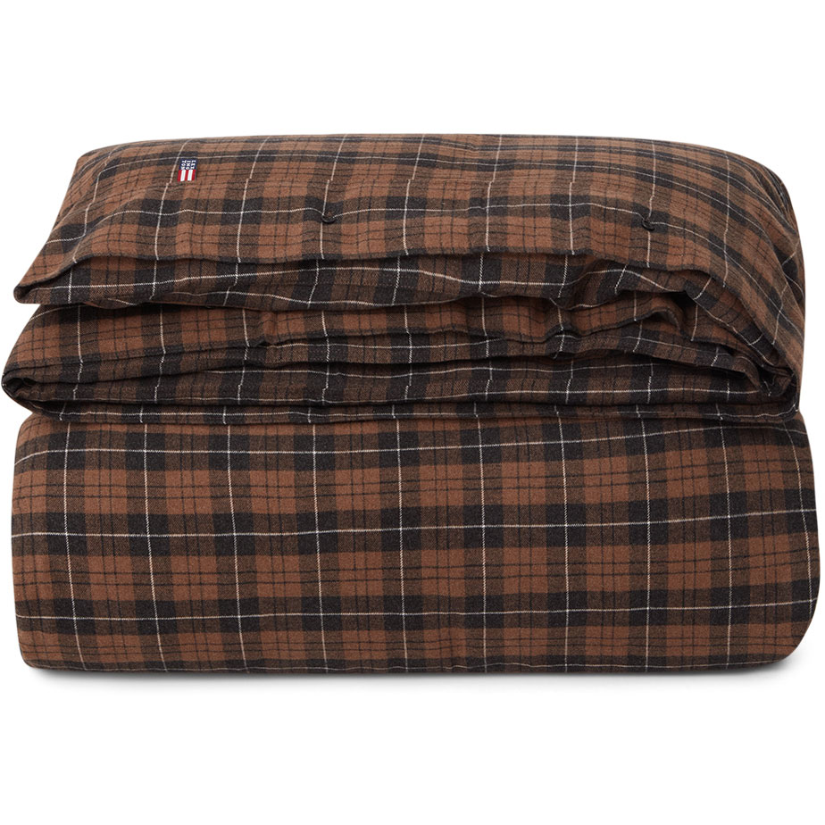 Checked Cotton Flannel Duvet Cover 150x210 cm Brown Dark Grey